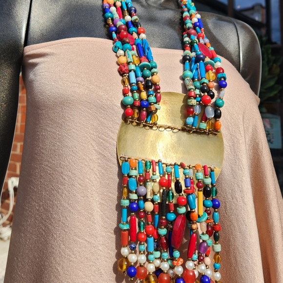 Colorful Beaded Statement Necklace with Bold Medallion 😍 - Picture 12 of 17